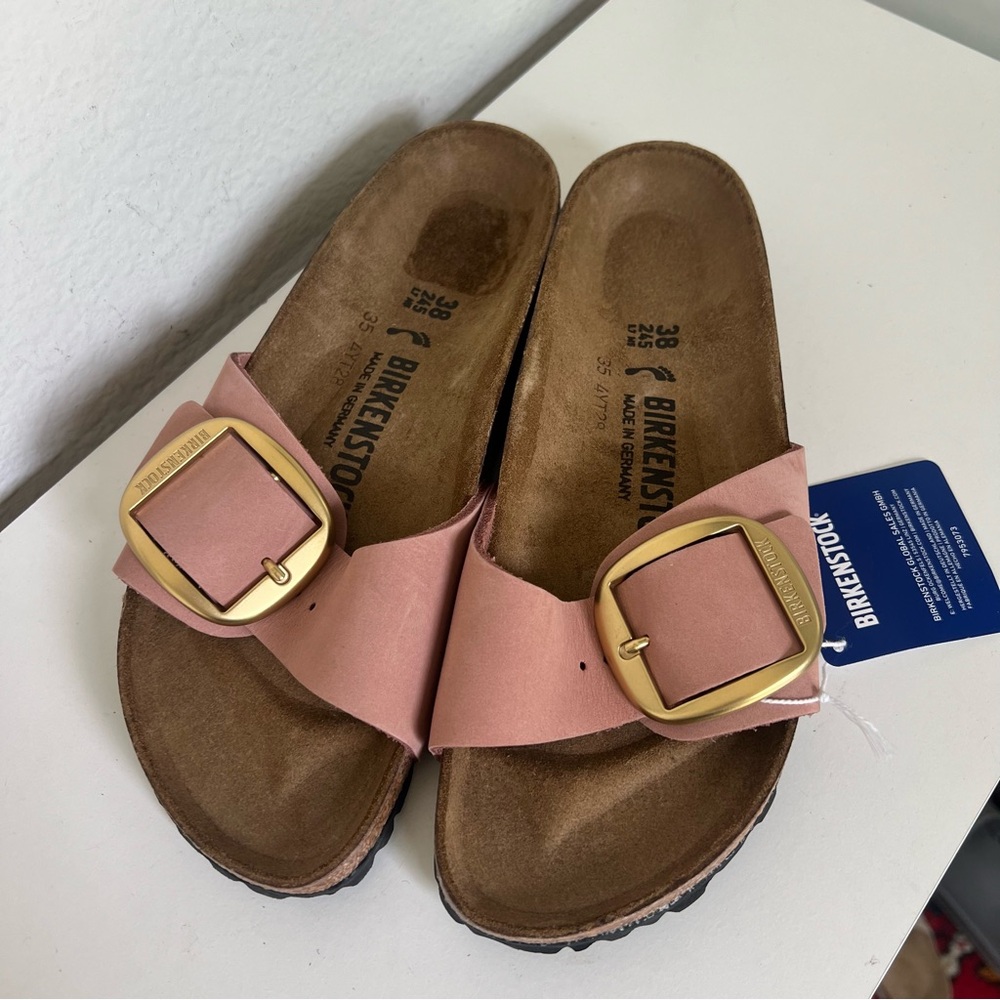 Birkenstock Madrid Big Buckle Nubuck Leather Sandals in Soft Pink - NWT - Picture 2 of 5